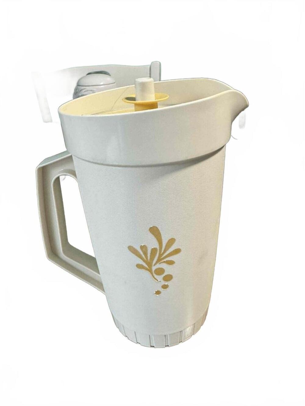 Vintage White and Yellow Tupperware Pitcher with Lid